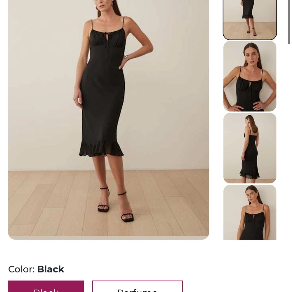 reformation Maleah Black Midi Dress size S